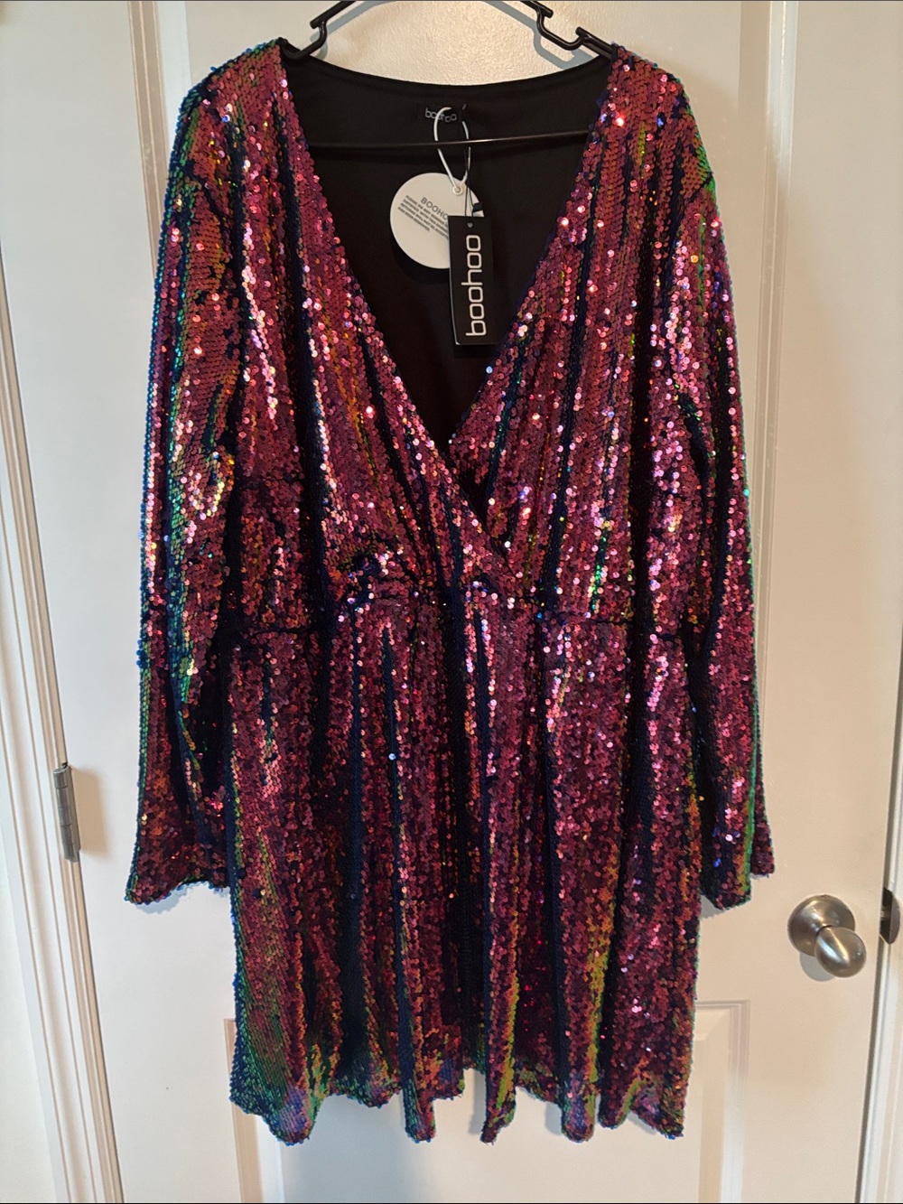 Boohoo Multicolor Sequin V-Neck Party Dress